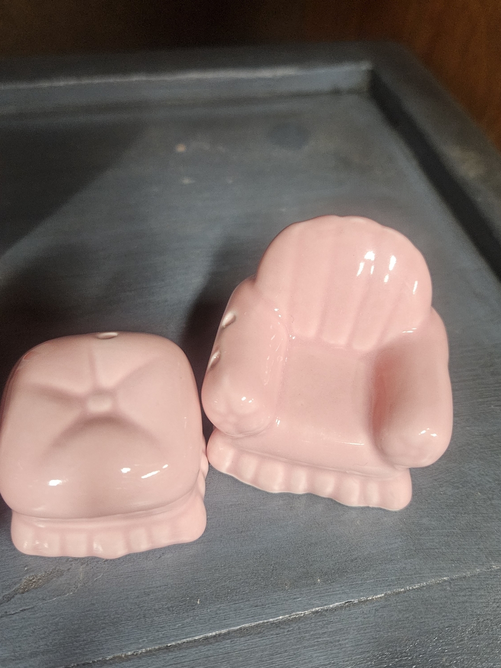 Cracker Barrel Pink Ceramic Chair & Ottoman Salt and Pepper Set
